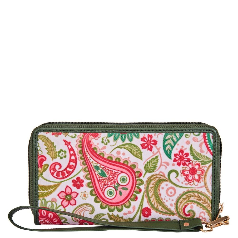 Hand Crafted Paisley Print Nylon Fabric Women Wristlet Wallets & Card Holder
